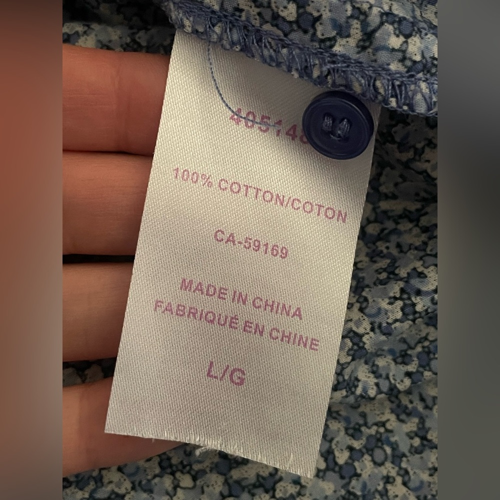 Liberty London Floral Cotton Shirt L Blue Art Fabric Tana Lawn - Picture 12 of 13